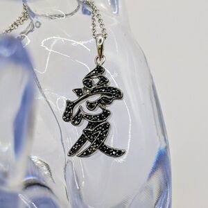 "Love" Pendant Necklace Rhodium Plated 925 Sterling Silver